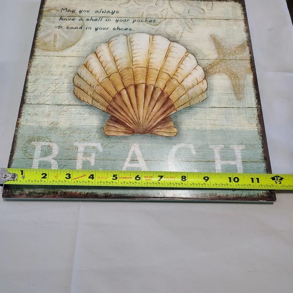 Beach Wall Art Sign Seashell Starfish‎ Quote Wood Plank Style Home Decor